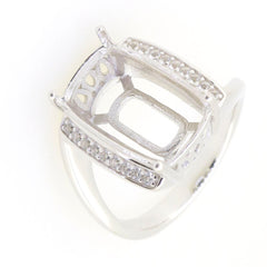 Sterling Silver Semi Mount Ring Setting with White Topaz Bypass Design for Cushion 16x10mm gemstone
