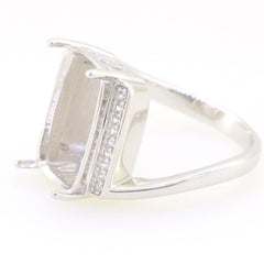 Sterling Silver semi mount ring setting with white topaz stones, designed for a cushion cut gemstone, shown side view.
