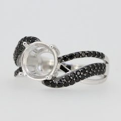Sterling Silver semi mount ring setting with split shank design and black spinel accent stones.