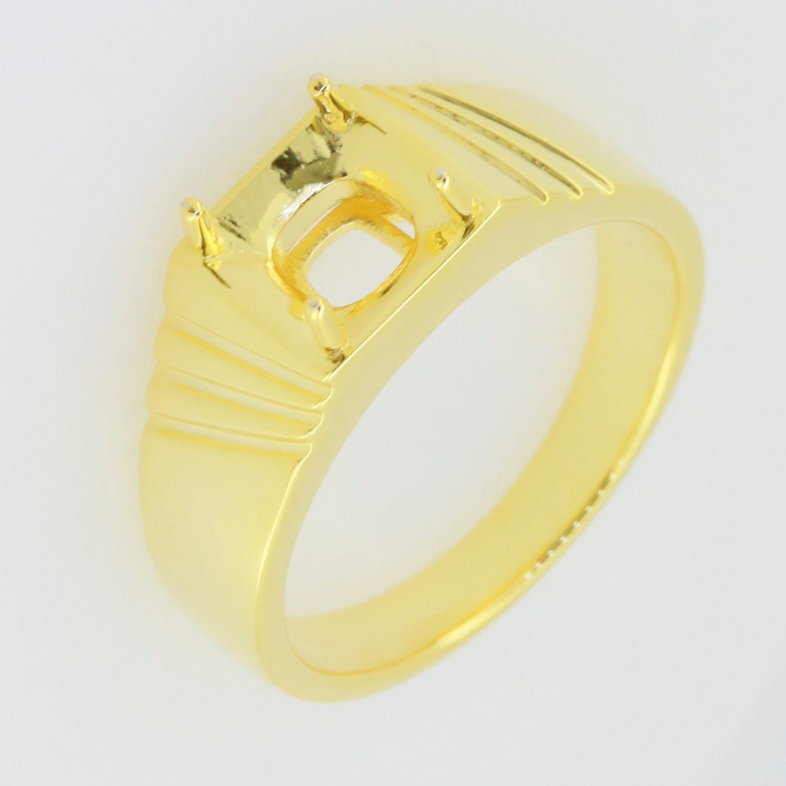 Men's Sterling Silver Semi Mount Ring Setting with cushion cut, customizable size, elegant design for gemstones.
