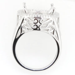 Sterling Silver Semi Mount Ring Setting with intricate design, suitable for Oval gemstones, featuring a halo for White Topaz.