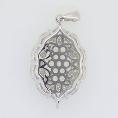 Sterling Silver oval pendant setting with intricate design, perfect for customizing with gemstones, featuring white topaz accents.