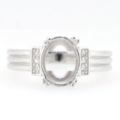 Sterling Silver Semi Mount Ring Setting with White Topaz accents, designed for 10x8mm oval gemstone.