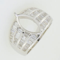 Sterling silver semi mount ring setting with marquise shape for engagement or wedding ring, showing intricate design.