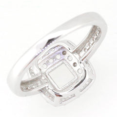 Sterling silver semi mount ring setting designed for a 5x5mm princess cut gemstone with double halo.