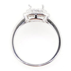 Sterling Silver Semi Mount Ring Setting with Double Halo and White Topaz Accent, 5x5mm Princess SQ.