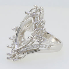 Sterling silver semi mount ring setting featuring marquise cut design and white topaz accents, multiple stone cocktail ring.