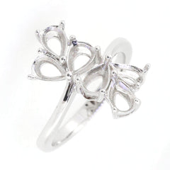 Sterling silver semi mount bypass ring setting with butterfly design, suitable for multiple gemstone arrangements.