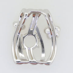 Sterling silver semi mount pendant setting with floral design for 8x8mm gemstone, featuring white topaz accents.