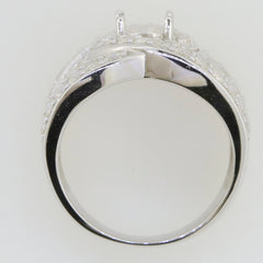 Sterling Silver Semi Mount Ring Setting showing the dome design and accent areas for an oval gemstone.
