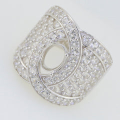 Sterling silver semi mount ring setting with white topaz accent, designed for an oval gemstone, elegant cocktail style.