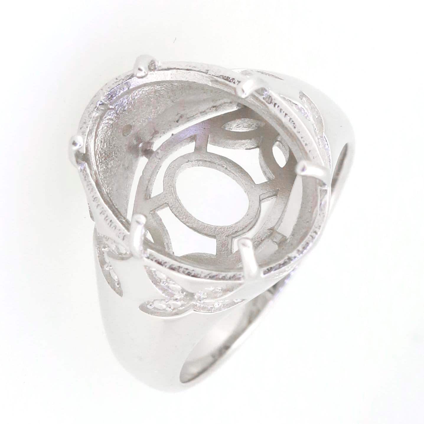 Sterling Silver Semi Mount Ring Setting with oval gemstone seat, ideal for custom cocktail ring designs.