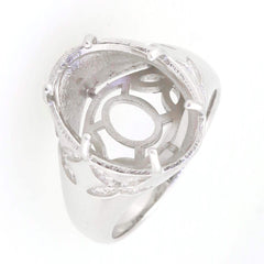 Sterling Silver Semi Mount Ring Setting with oval gemstone seat, ideal for custom cocktail ring designs.