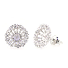 Sterling Silver Semi Mount Earrings Setting with White Topaz gems, designed for 8x8mm round stones, elegant halo design.