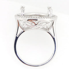 Sterling Silver semi mount ring setting with intricate design for round 19x19mm halo white topaz.