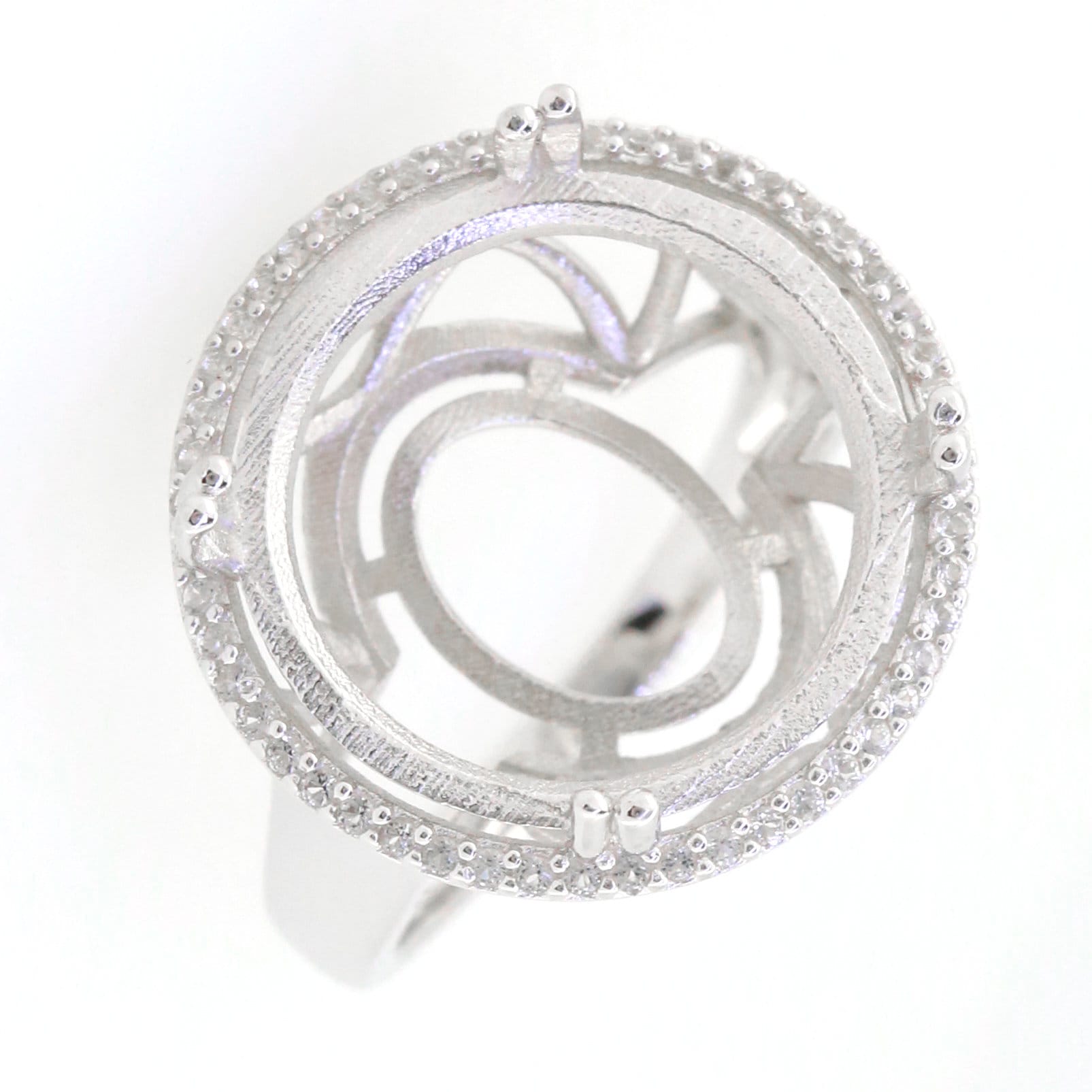 Sterling silver semi mount ring setting with round halo design for white topaz gemstone