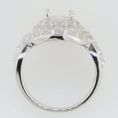 Sterling silver semi mount ring setting with twisted shank and double halo for oval stone.