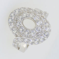 Sterling silver semi mount ring setting with twisted shank and double halo design featuring white topaz accents.