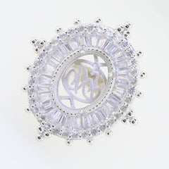 Sterling silver semi mount ring setting with oval design for 14x10mm gemstone, adorned with sparkling white topaz.