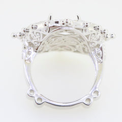 Sterling Silver Semi Mount Ring Setting for Oval 14x10mm Cabochon Gemstone, detailed design, custom size available.