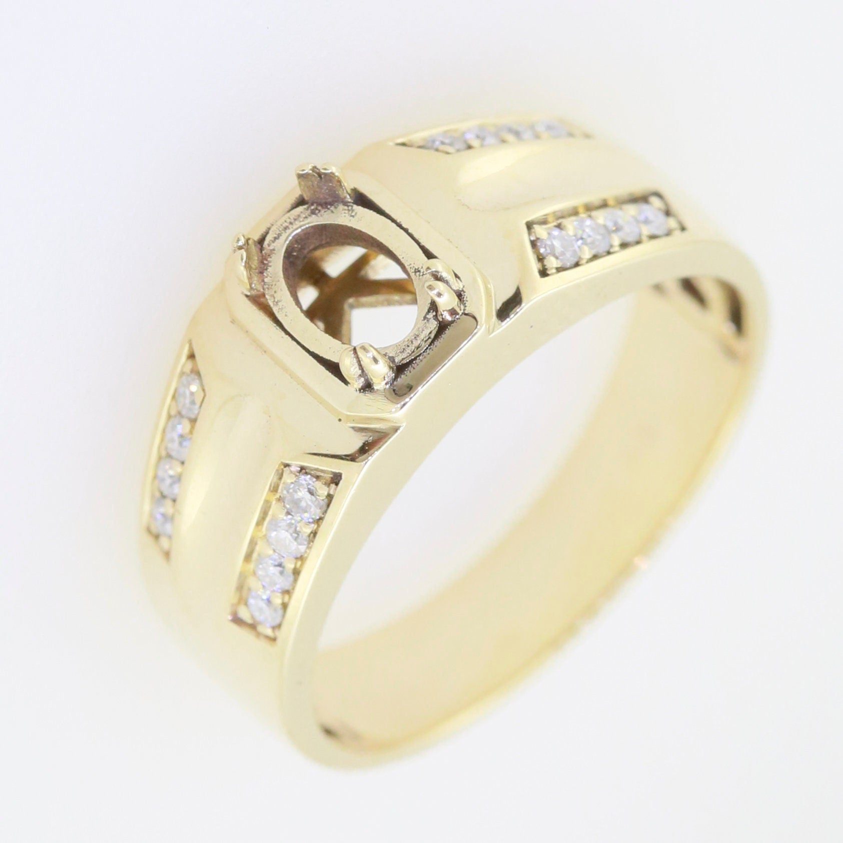 Gold semi mount ring setting with white topaz, perfect for a 7x5mm oval gemstone. Handmade and custom sizes available.