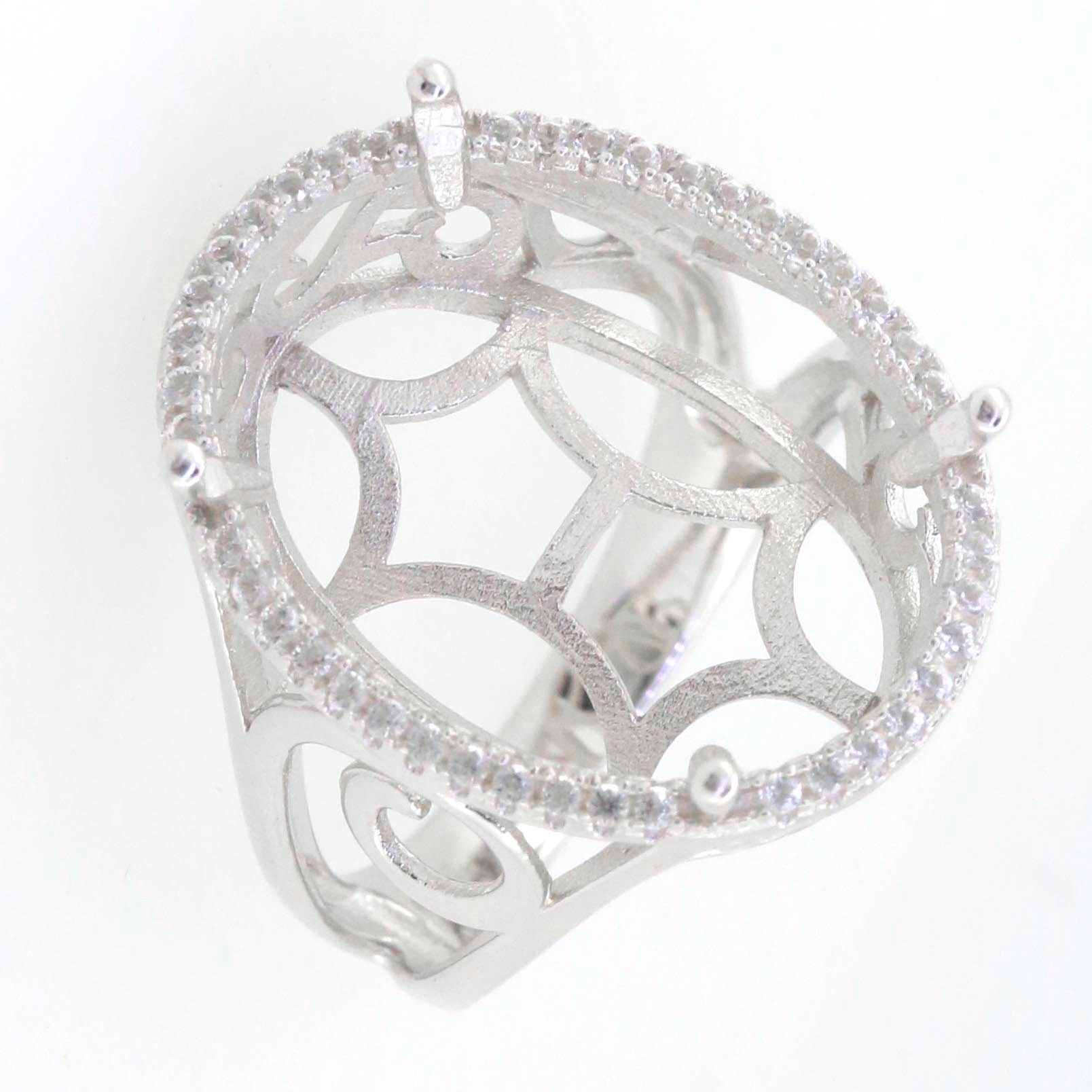 Sterling Silver Semi Mount Ring Setting with oval halo design for White Topaz gemstones, customizable sizes available
