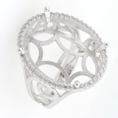 Sterling Silver Semi Mount Ring Setting with oval halo design for White Topaz gemstones, customizable sizes available