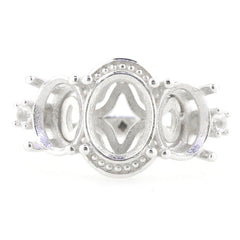 Sterling Silver Semi Mount Ring Setting for Oval Gems 9x7mm and 7x5mm, featuring White Topaz accents.