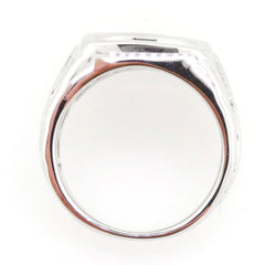 Sterling silver semi mount ring setting for 12x12mm cabochon stone, featuring white topaz accents and a polished finish.