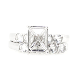 Sterling Silver Semi Mount Ring Setting with White Topaz, featuring space for an Emerald 9x7mm gemstone, engagement ring design.