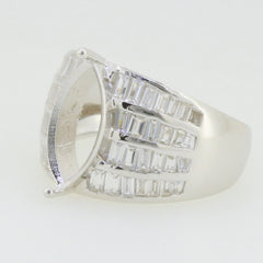 Sterling Silver Semi Mount Ring Setting with Marquise and Baguette Cut Gemstone Openings for Custom Engagement Ring
