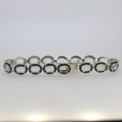 Sterling Silver Semi Mount Tennis Bracelet with Black Spinel Halo, elegant jewelry design, made to order, stainless steel tongue