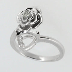 Sterling silver semi mount ring setting with floral design, featuring a heart-shaped bypass for an 8x8mm gemstone.