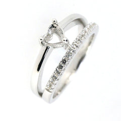 Sterling Silver Semi Mount Ring Setting with Heart Design and White Topaz Accents, perfect for customizable gemstone options.
