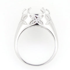 Sterling Silver Semi Mount Ring Setting with floral design, holds an oval gemstone, made to order, customizable sizes.
