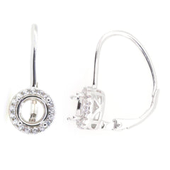 Sterling Silver Semi Mount Earrings Setting with White Topaz gemstones, dangle leverback design, 6x6mm round mount.