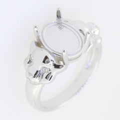Sterling Silver Semi Mount Ring Setting with Oval Cabochon, featuring White Topaz in a unique design.
