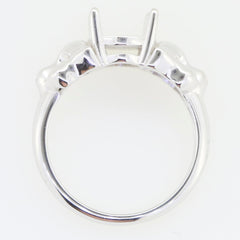 Sterling Silver Semi Mount Ring Setting for Oval Cabochon Gemstone, featuring spaces for White Topaz accents.