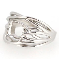 Sterling silver semi mount ring setting with a cushion-shaped center, featuring a contemporary design.