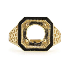 Art Deco style sterling silver semi mount ring setting with intricate detailing, designed for an 8x8mm round gemstone.