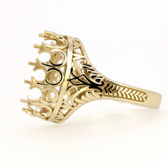 Art Deco style sterling silver semi mount ring setting for oval cabochon, customizable and handcrafted.