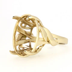 Sterling Silver Semi Mount Ring Setting, Art Deco Style, oval gemstone placeholder, made to order, unique design.