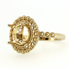 Sterling Silver Semi Mount Ring Setting in Art Deco Style with Round gemstone holder for customization.