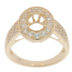 14K gold semi mount ring setting with round white topaz halo design, perfect for custom gemstone placement.