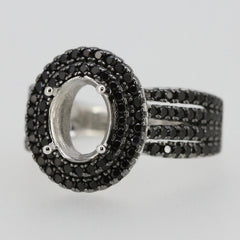 Sterling silver semi mount ring setting with black spinel double halo and white topaz accents
