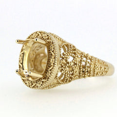 Sterling Silver Semi Mount Ring Setting with Filigree and Milgrain, designed for an Oval Gemstone 12x10mm.