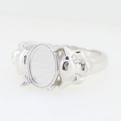 Sterling Silver Semi Mount Ring Setting for 11x8mm Oval Cabochon, featuring White Topaz accents, made to order.