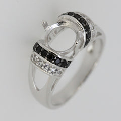 Sterling silver semi mount ring setting featuring black spinel and white topaz accent gemstones.