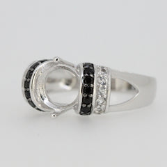 Sterling silver semi mount ring setting featuring black spinel and white topaz accents, designed for unique gemstone customization.