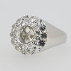Sterling Silver Semi Mount Ring Setting with Round 8x8mm Double Halo of White Topaz Accent